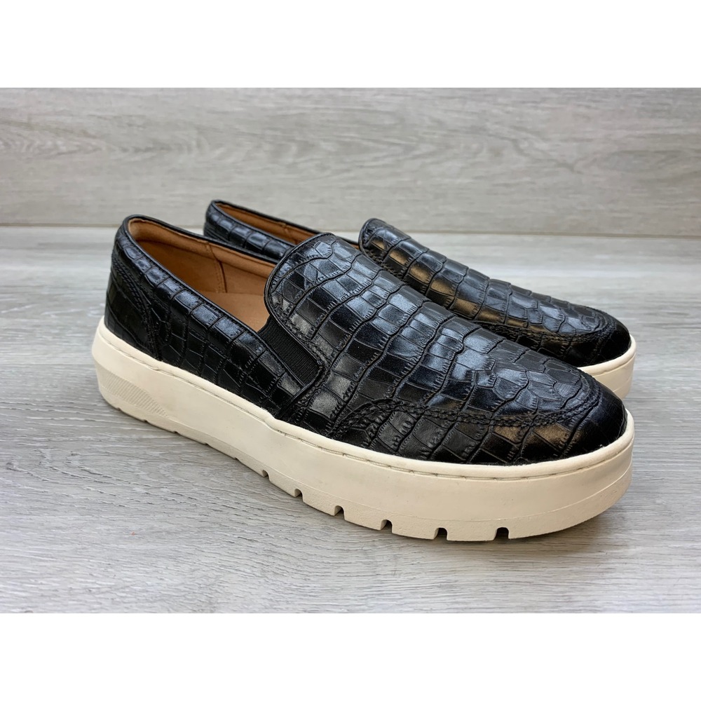 Vionic Dinora Croc Black Leather Platform Slip On Sneakers Women's 7 M 38